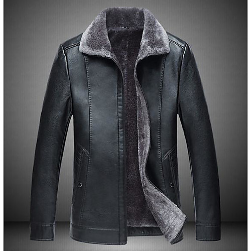 

Men's Faux Leather Jacket Daily Fall & Winter Regular Coat Regular Fit Jacket Long Sleeve Solid Colored Black Brown