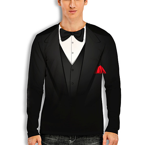 

Men's T shirt 3D Print Graphic 3D Print Long Sleeve Casual Tops Cartoon Classic Black