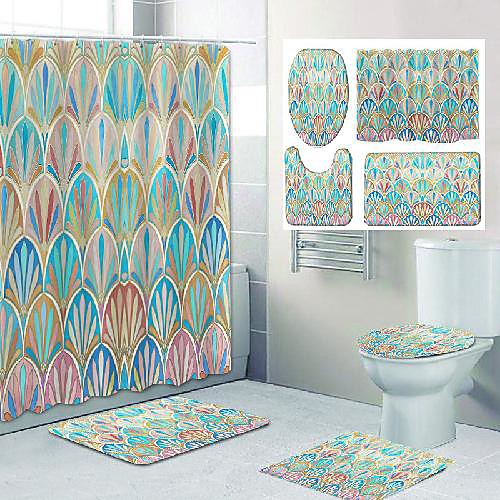 

Bathroom Shower Curtain & Mat Set Casual Polyester New Design