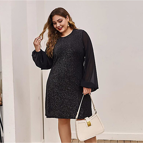 

Women's Chiffon Dress Knee Length Dress Black Long Sleeve Solid Color Fall Winter Casual Loose 2021 XL XXL 3XL 4XL / Plus Size / Plus Size