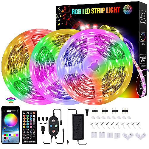 

3x5M Light Sets RGB Strip Lights Smart Lights 450 LEDs SMD5050 10mm 1Set Mounting Bracket 1x 8A Power Adapter 1 set RGB Waterproof APP Control TV Background 100-240 V