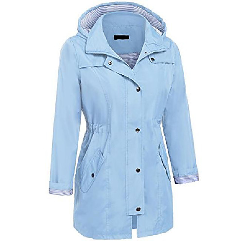 

Women's Coat Date Fall & Winter Long Coat V Neck Regular Fit Casual Jacket Solid Color Others Navy Water Blue