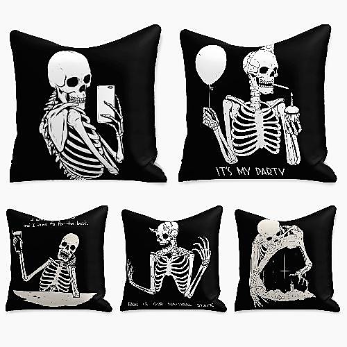 

5 pcs Faux Linen Pillow Cover Simple Casual Square Polyester Traditional Classic