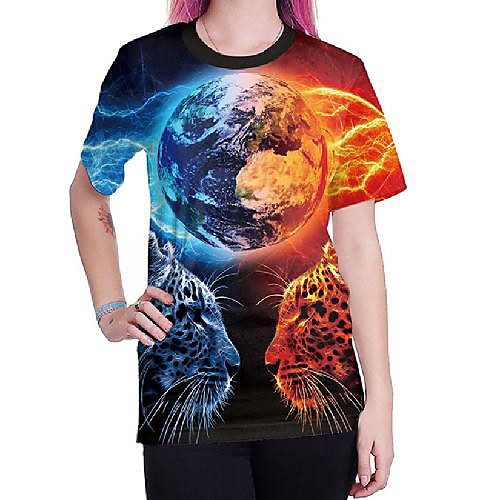 

Women's T shirt Graphic Animal Print Round Neck Tops Basic Punk & Gothic Basic Top Rainbow