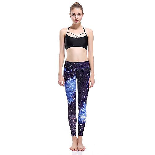 

Women's Basic Chino Comfort Daily Gym Leggings Pants Galaxy Ankle-Length Patchwork Print Blue