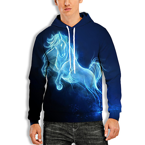 

Men's Pullover Hoodie Sweatshirt Animal Patterned Graphic 3D Print Hooded Daily 3D Print 3D Print Casual Hoodies Sweatshirts Long Sleeve Blue