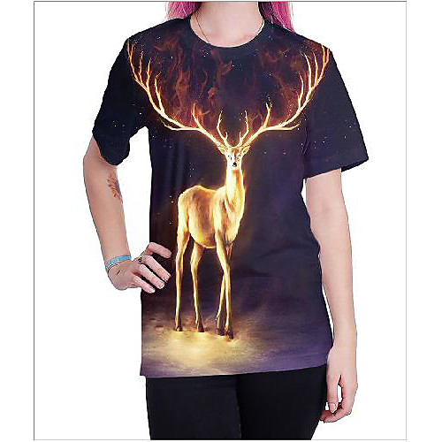 

Women's T shirt Animal Print Round Neck Tops Basic Basic Top Black