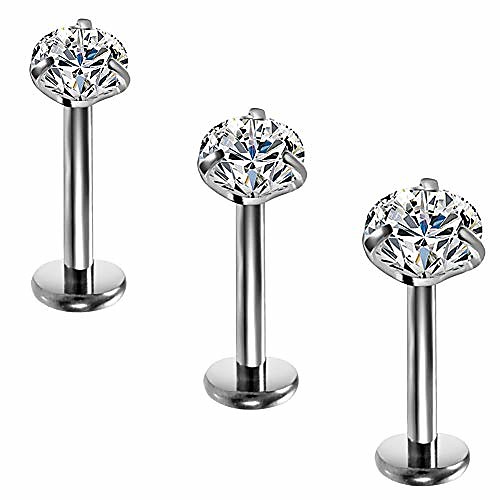 

titanium clear cz labret lip ring studs cartilage helix tragus earring nose studs piercing jewelry 2mm 3mm 4mm