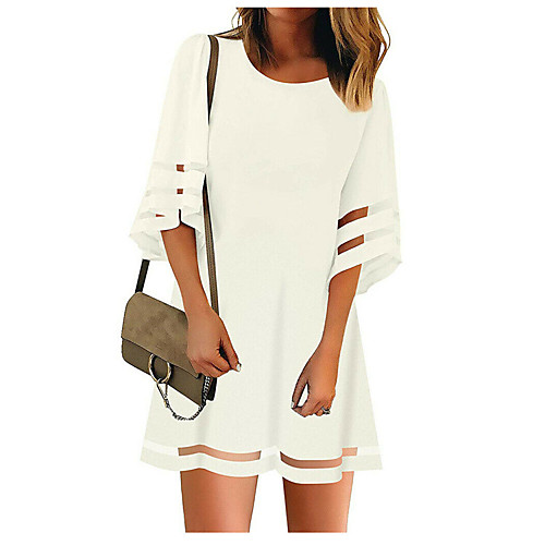 

Women's Shift Dress Short Mini Dress Wine White Black Half Sleeve Solid Color Fall Round Neck Casual Loose 2021 S M L XL XXL / Chiffon