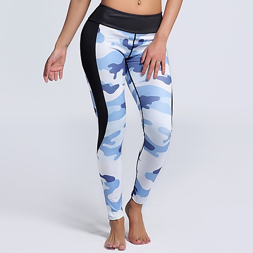 

Women's Casual Yoga Comfort Daily Gym Leggings Pants Print Camouflage Ankle-Length Patchwork Print Light Blue