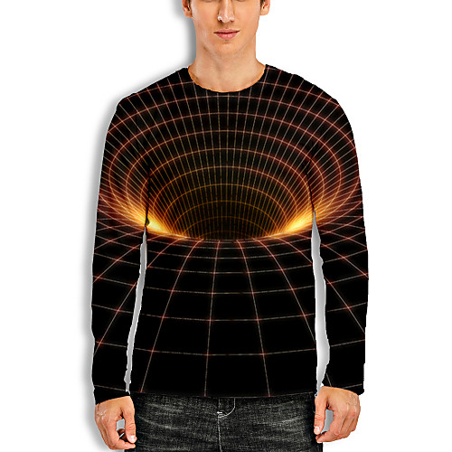 

Men's T shirt 3D Print Graphic Optical Illusion 3D Print Long Sleeve Daily Tops Casual Orange