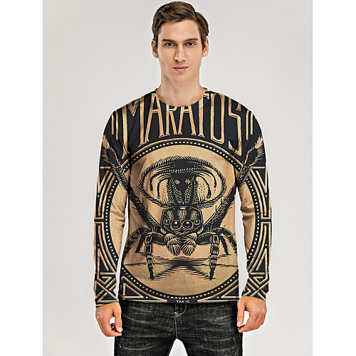 

Men's T shirt 3D Print Graphic 3D Animal Print Long Sleeve Daily Tops Casual Khaki