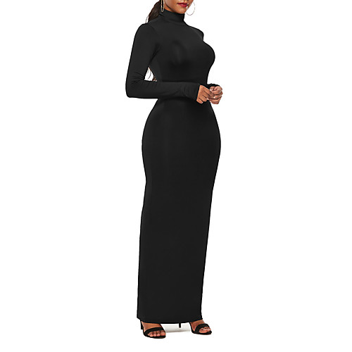 

Women's Sheath Dress Maxi long Dress Black Yellow Wine Khaki Green Long Sleeve Solid Color Patchwork Fall Turtleneck Elegant Sexy vacation dresses 2021 S M L XL XXL 3XL 4XL 5XL / Plus Size