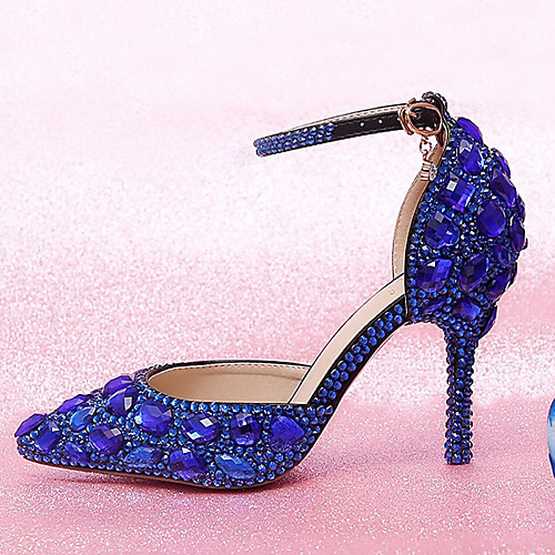 

Women's Wedding Shoes Stiletto Heel Pointed Toe Wedding Pumps Vintage Sexy Roman Shoes Wedding Party & Evening PU Crystal Sparkling Glitter Buckle Glow in the Dark Solid Colored Black Purple Light