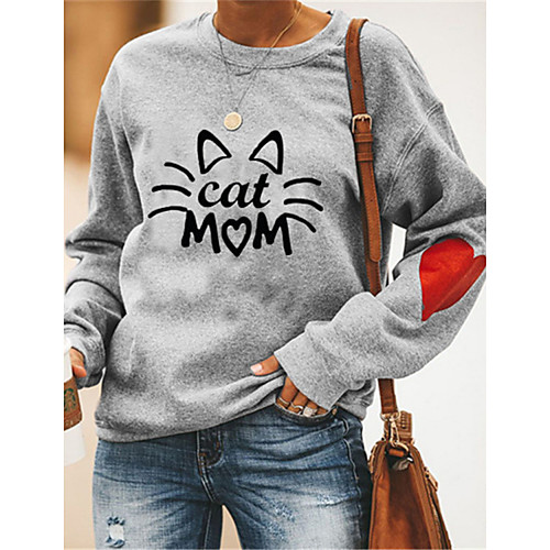 

Women's Letter Women's Hoodies Long Sleeve Sweater Cardigans Crew Neck Fall Winter Blue Beige Gray