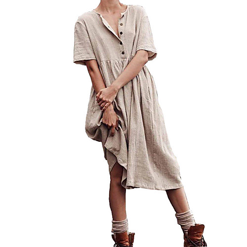 

Women's Swing Dress Knee Length Dress Blue Yellow Khaki Green Short Sleeve Solid Color Ruched Patchwork Summer Shirt Collar Casual Going out Loose 2021 S M L XL XXL 3XL 4XL / Plus Size / Plus Size