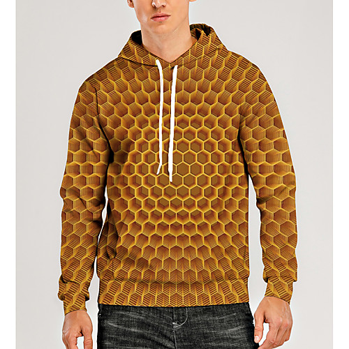 

Men's Pullover Hoodie Sweatshirt Graphic Optical Illusion 3D Print Hooded Daily 3D Print 3D Print Casual Hoodies Sweatshirts Long Sleeve Yellow