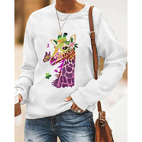 

Women's Hoodie Sweatshirt Cartoon Graphic Giraffe Print Daily Other Prints Basic Casual Hoodies Sweatshirts Gray White Black