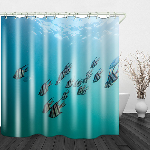 

School Of Fish In The Sea Print Waterproof Fabric Shower Curtain For Bathroom Home Decor Covered Bathtub Curtains Liner Includes With Hooks 72 Inch