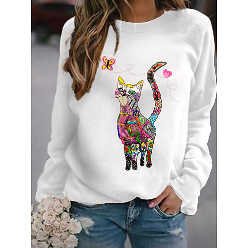 

Women's Hoodie Sweatshirt Cartoon Cat Graphic Daily Basic Casual Hoodies Sweatshirts Yellow Blushing Pink Wine