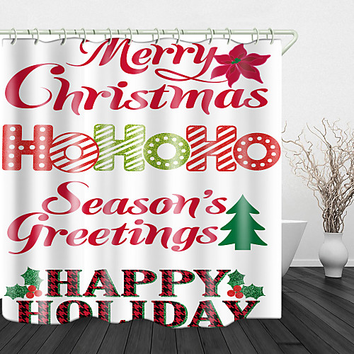 

Hello Merry Christmas Print Waterproof Fabric Shower Curtain For Bathroom Home Decor Covered Bathtub Curtains Liner Includes With Hooks