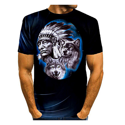 

Men's T shirt Shirt 3D Print Graphic 3D Animal Print Short Sleeve Daily Tops Casual Round Neck Black / Navy