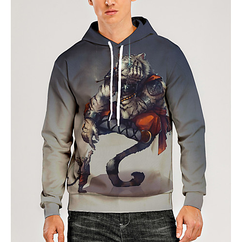 

Men's Pullover Hoodie Sweatshirt Animal Patterned Graphic 3D Front Pocket Hooded Daily 3D Print 3D Print Casual Hoodies Sweatshirts Long Sleeve Gray