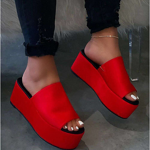 

Women's Sandals Wedge Heel Peep Toe Flat Sandals Casual Daily Walking Shoes Faux Leather Solid Colored Leopard Black Red