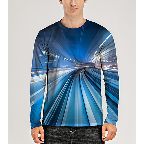 

Men's T shirt 3D Print Graphic 3D Print Long Sleeve Daily Tops Blue
