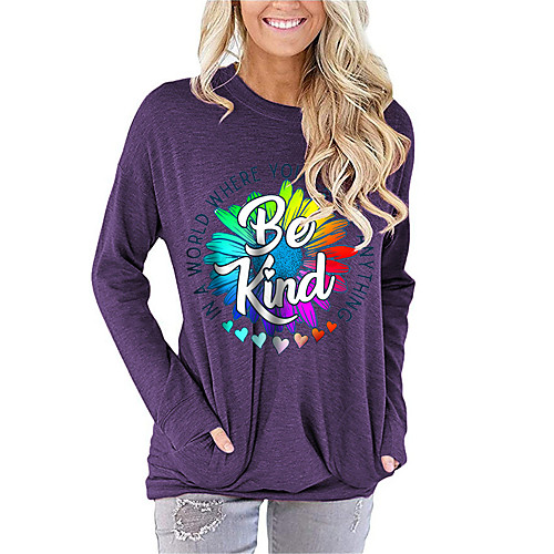 

Women's Letter Women's Hoodies Long Sleeve Sweater Cardigans Crew Neck Fall Spring Black Blue Purple