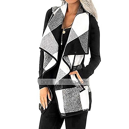 

Women's Jacket Plaid / Check Casual Classic Fall Jacket Notch lapel collar Regular Indoor Sleeveless 416 Black And White / Spring / Holiday / Going out