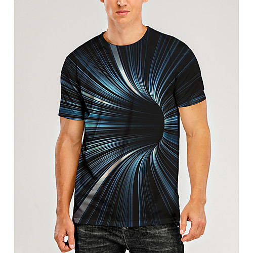 

Men's T shirt Shirt 3D Print Graphic Optical Illusion 3D Print Short Sleeve Daily Tops Casual Round Neck Black / Navy Purple Yellow