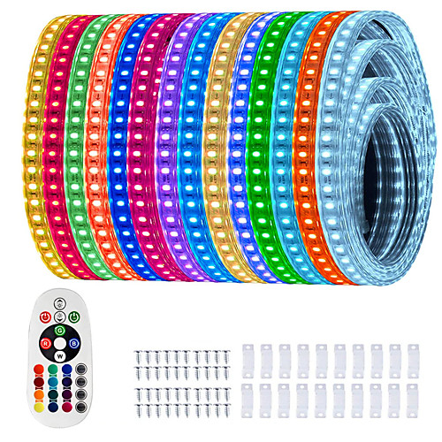 

Multi Length LED RGB Strip Lights Dimmable Color Change Fairy Christmas 5050 60LED String Lights IP65 Waterproof Indoor Outdoor Rope Lights with Remote LED Strip Lighting 8x16mm AC220V