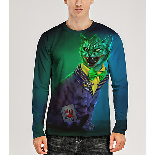 

Men's T shirt 3D Print Graphic 3D Animal Print Long Sleeve Daily Tops Blue-Green
