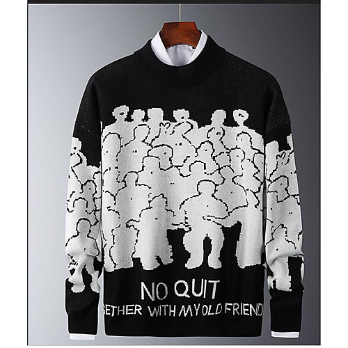 

Men's Abstract Pullover Long Sleeve Sweater Cardigans Crew Neck Black