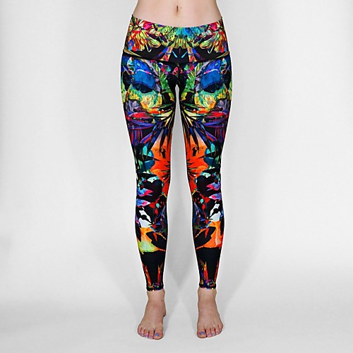 

Women's Basic Yoga Comfort Daily Yoga Leggings Pants Color Block Calf-Length Print Black