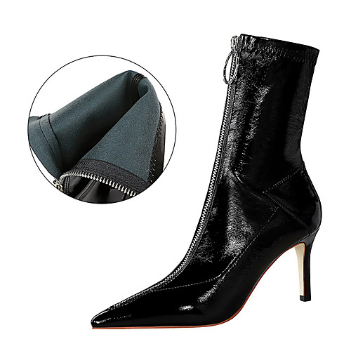 

Women's Boots Stiletto Heel Pointed Toe Booties Ankle Boots Sexy Minimalism Party & Evening Patent Leather Solid Colored Winter Black / Red Black