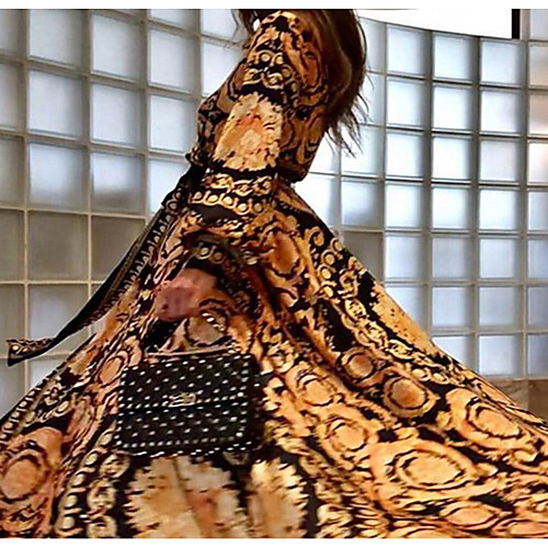 

Women's Swing Dress Maxi long Dress Brown Long Sleeve Print Patchwork Print Fall Spring V Neck Formal Sexy Going out vacation dresses Slim 2021 S M L XL