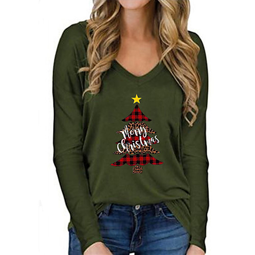

Women's Christmas Blouse Tie Dye Long Sleeve V Neck Tops White Black Wine
