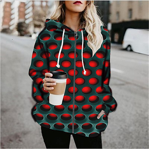 

Women's Daily Coat Regular Fit Basic Jacket Long Sleeve 3D Print Graphic Print Red / Going out