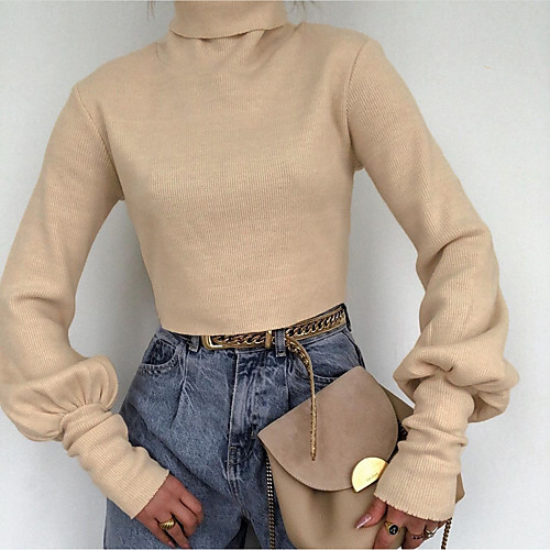 

Women's Stylish Solid Color Pullover Long Sleeve Sweater Cardigans Turtleneck Fall Winter Khaki
