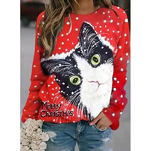 

Women's Christmas Animal Women's Hoodies Long Sleeve Sweater Cardigans Crew Neck Fall Winter White Red