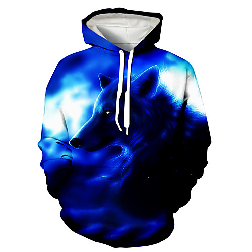 

Men's Pullover Hoodie Sweatshirt Animal Patterned Graphic 3D Front Pocket Hooded Daily 3D Print 3D Print Casual Hoodies Sweatshirts Long Sleeve Blue