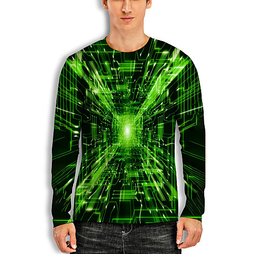 

Men's T shirt 3D Print Graphic Optical Illusion 3D Print Long Sleeve Daily Tops Casual Green / Black