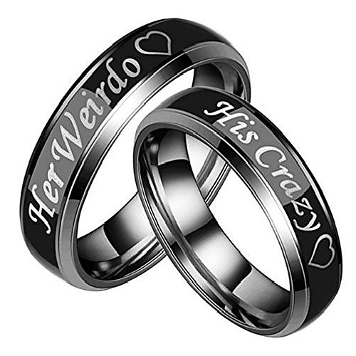 

1pc his&her 6mm couple ring, stainless steel blackher weirdo andhis crazy ring men size 8