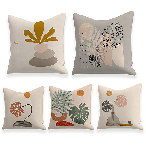 

Cushion Cover 5PC Faux Linen Soft Decorative Square Throw Pillow Cover Cushion Case Pillowcase for Sofa Bedroom 45 x 45 cm (18 x 18 Inch) Superior Quality Machine Washable