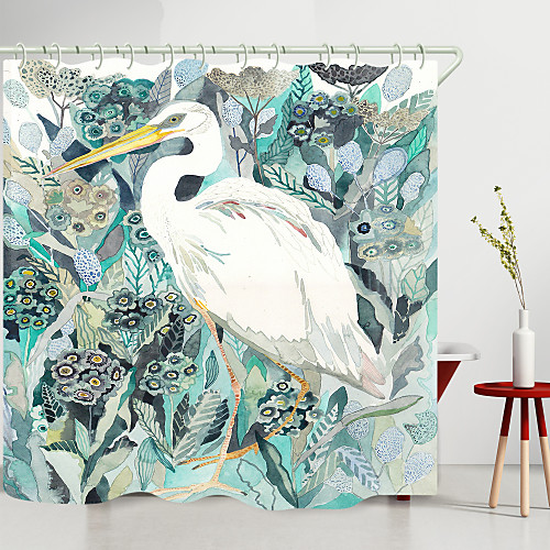

White Crane Digital Printing Shower Curtain Shower Curtains Hooks Modern Polyester New Design