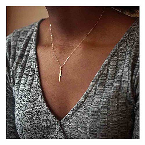 

thunder necklace lightning bolt necklace minimalist choker for women and girls jewelry gifts lightning charm (gold)