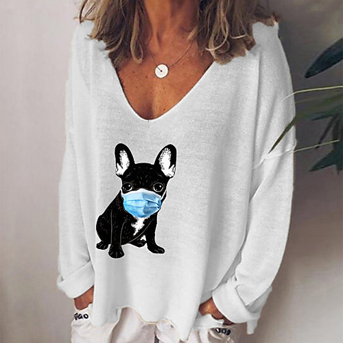 

Women's Animal Women's Hoodies Long Sleeve Sweater Cardigans V Neck Spring Fall White Black Blue