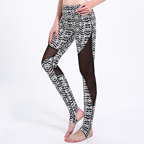 

Women's Basic Yoga Comfort Gym Yoga Leggings Sweatpants Pants Multi Color Snake Print Ankle-Length Lace Patchwork Print Black